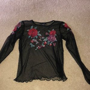 Mesh floral black top